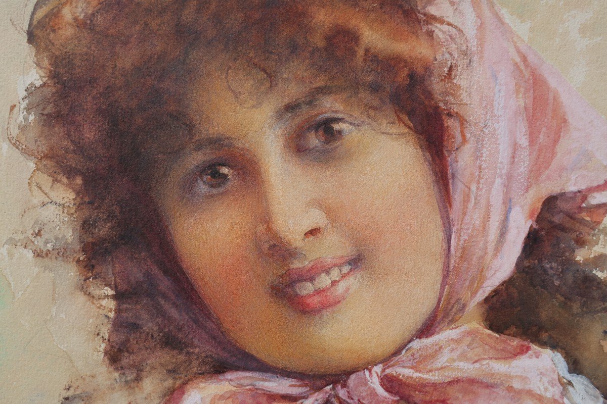 Portrait d'italienne, aquarelle vers 1900. Aurelia DELLA CORTE SZVATEK (XIX-XX)-photo-2