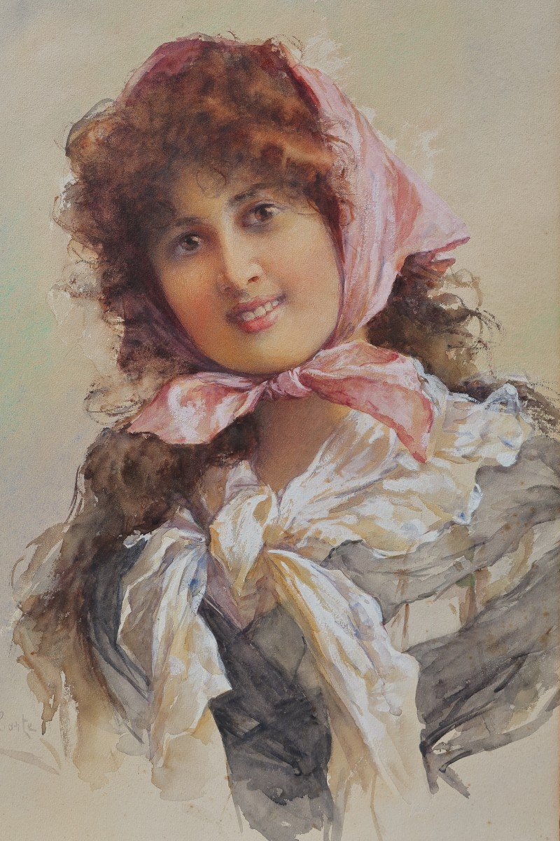 Portrait d'italienne, aquarelle vers 1900. Aurelia DELLA CORTE SZVATEK (XIX-XX)