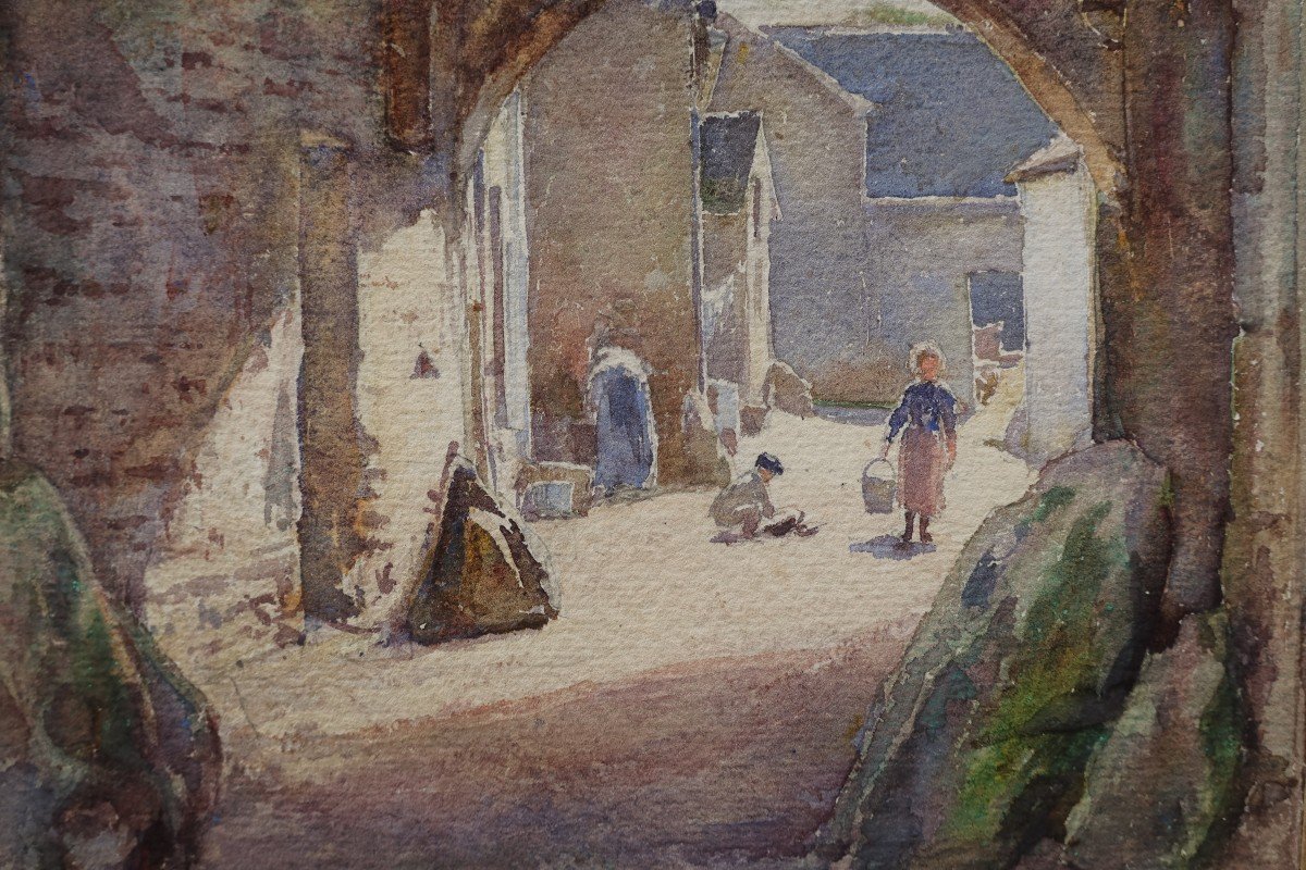 Madeleine Carpentier (1865-1949). Children In A Courtyard-photo-2