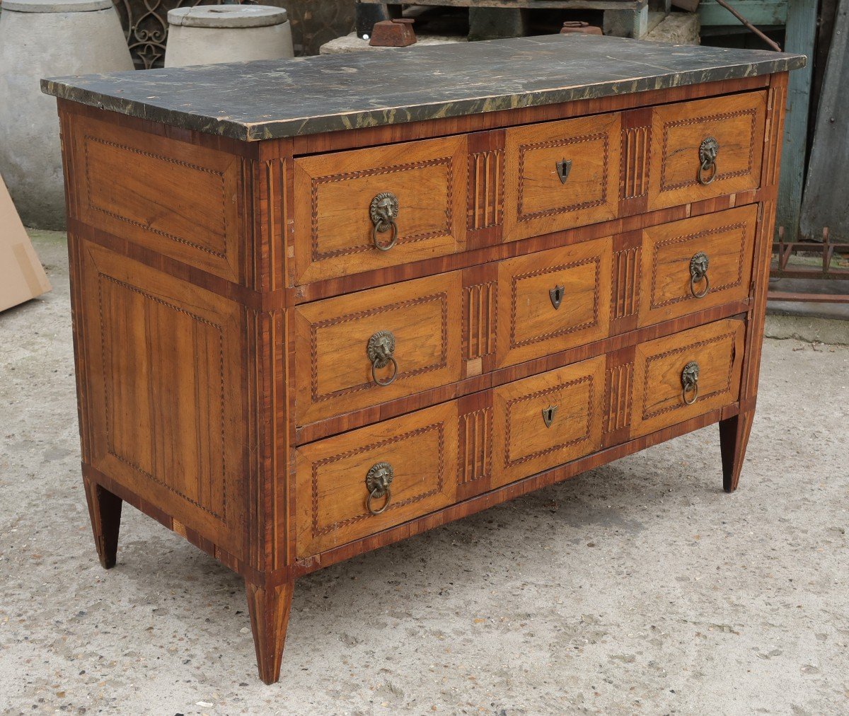 Late 18th Begining XXè Century Inlaid Chest Of Drawers To Restore-photo-2