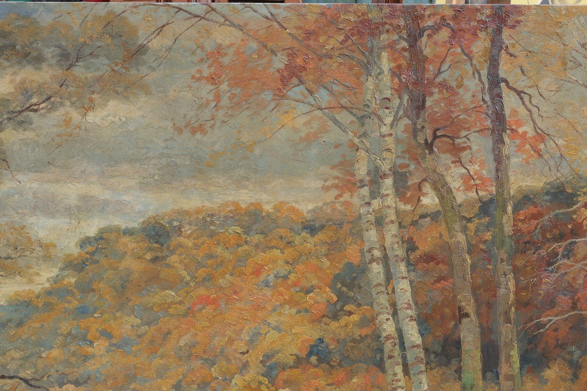 Très grand tableau. La rivière en automne, la Meuse ? Willem DELSAUX (1862-1945)-photo-3