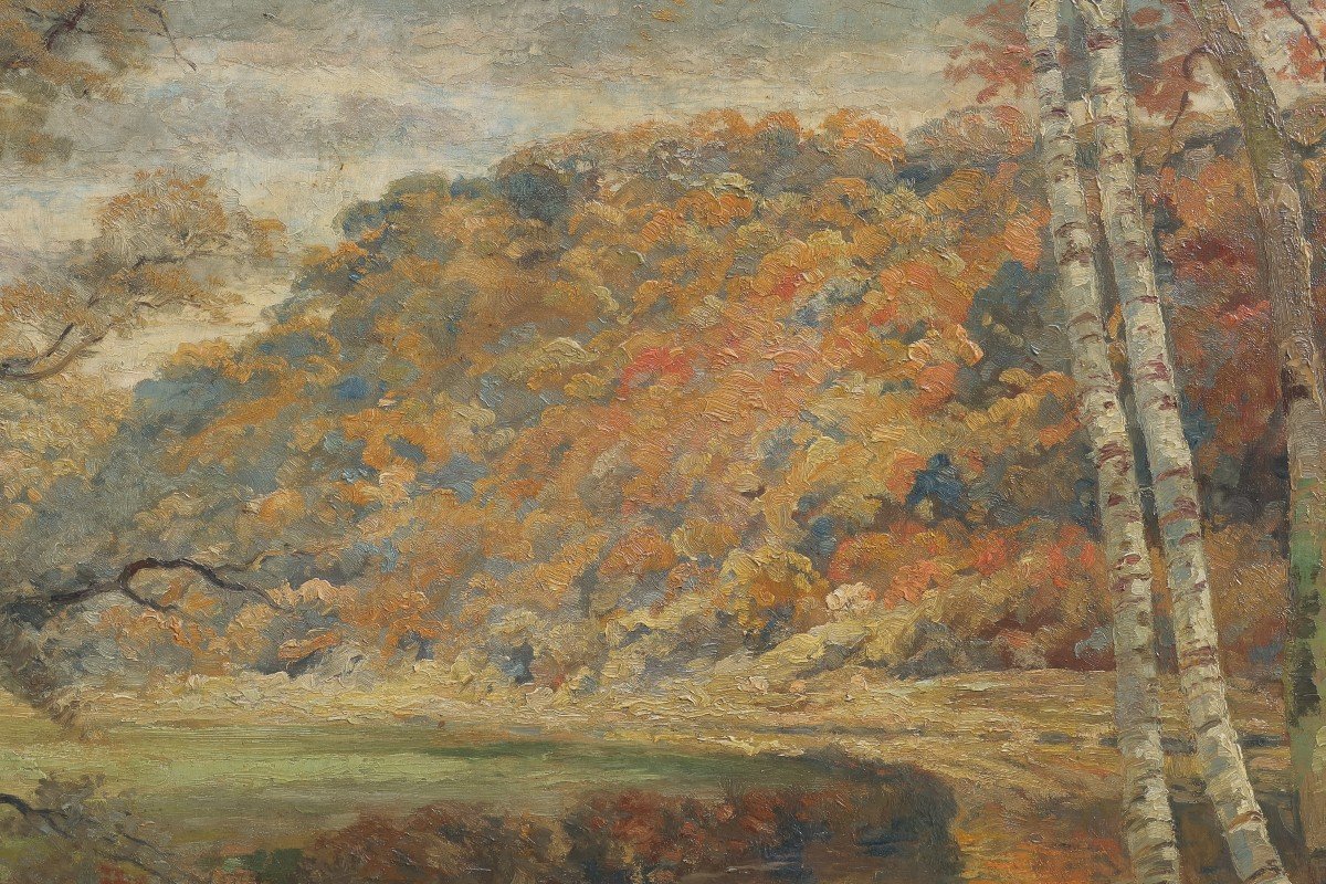 Très grand tableau. La rivière en automne, la Meuse ? Willem DELSAUX (1862-1945)-photo-4