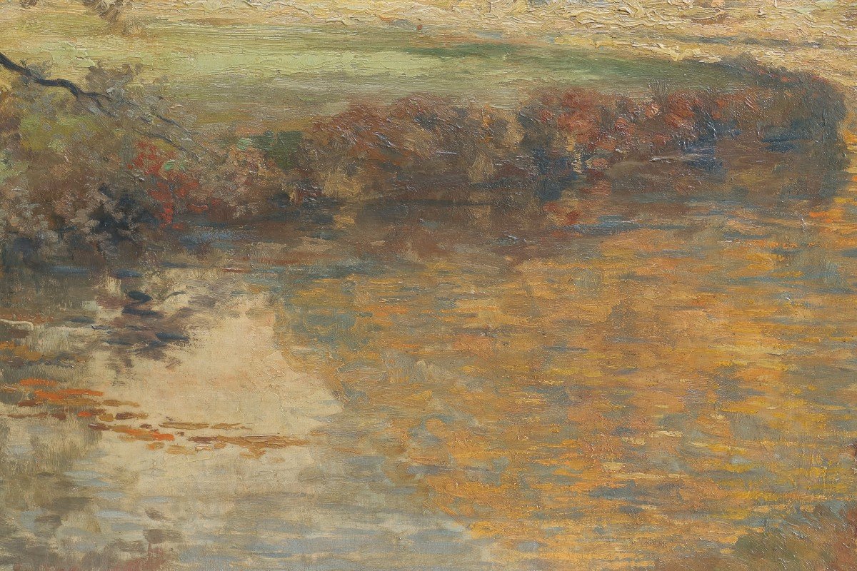 Très grand tableau. La rivière en automne, la Meuse ? Willem DELSAUX (1862-1945)-photo-5