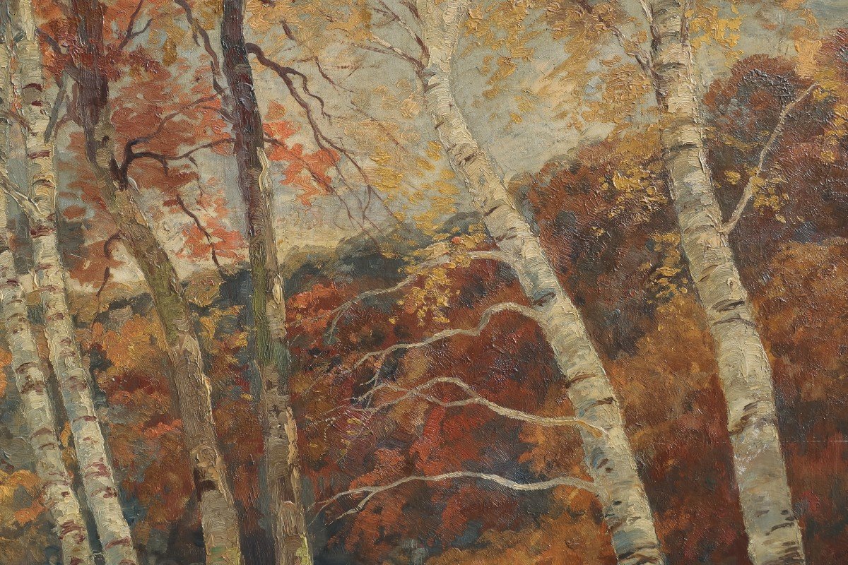 Très grand tableau. La rivière en automne, la Meuse ? Willem DELSAUX (1862-1945)-photo-6