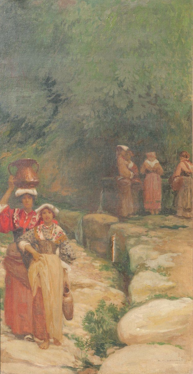 Anticoli In Italy, Women At The Fountain. Auguste-françois Gorguet (1862-1927)-photo-3