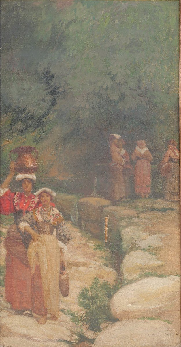 Anticoli In Italy, Women At The Fountain. Auguste-françois Gorguet (1862-1927)