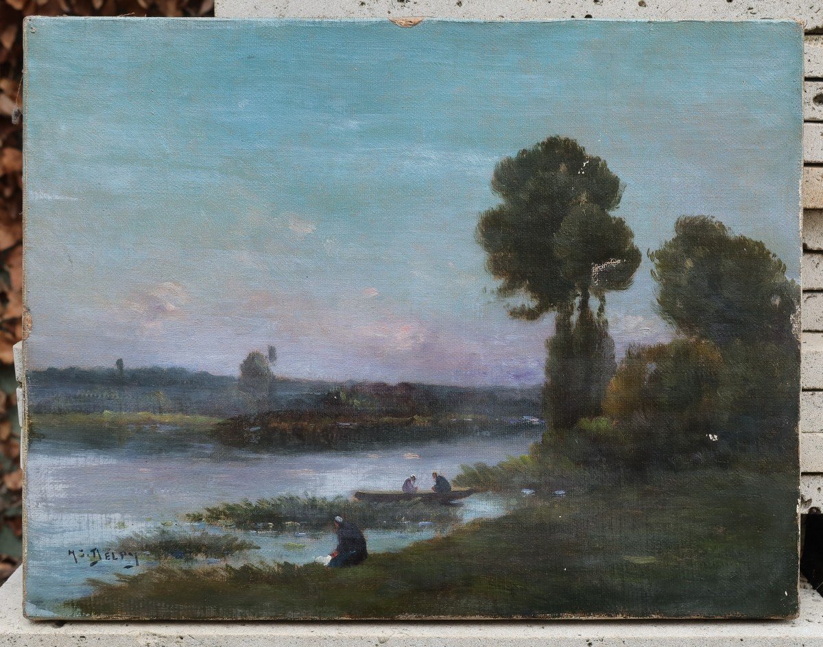 Jacques Henri DELPY (1877-1957). Paysage aux lavandières-photo-2