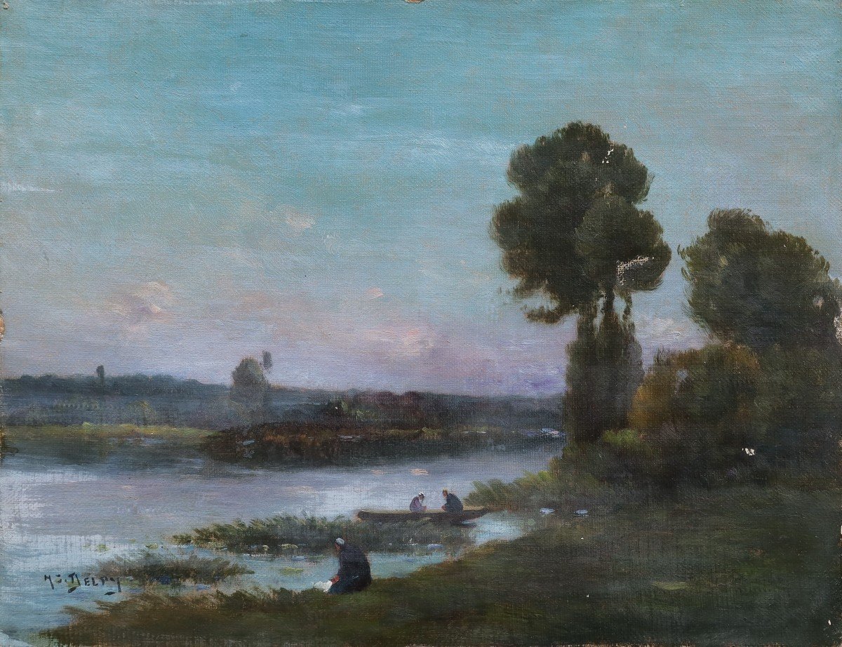 Jacques Henri DELPY (1877-1957). Paysage aux lavandières