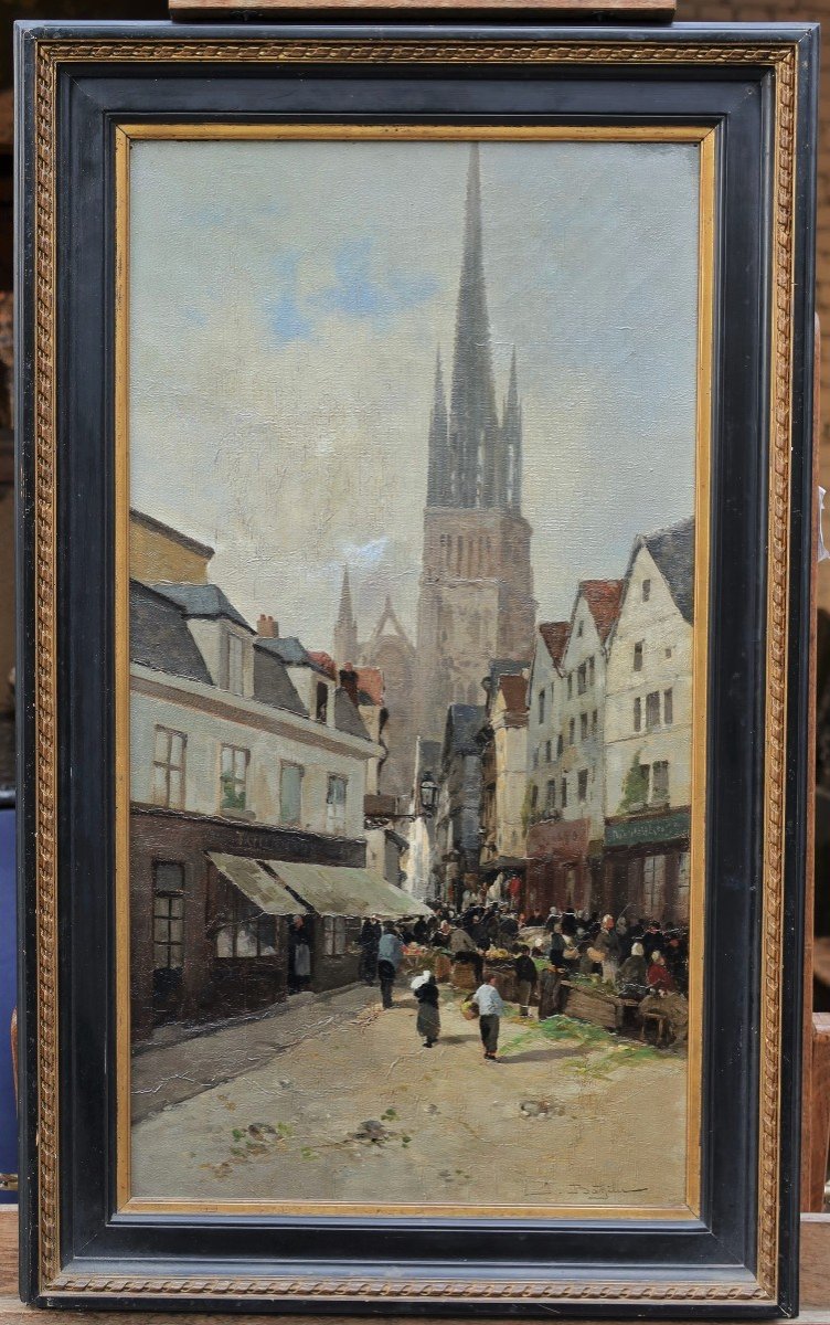 Jules Gustave BAHIEU (1847-1916) - Rouen, rue de l'Epicerie-photo-2