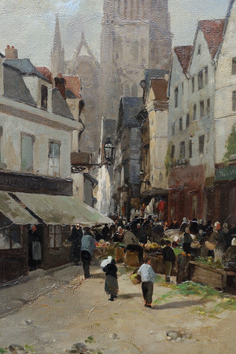 Jules Gustave BAHIEU (1847-1916) - Rouen, rue de l'Epicerie-photo-2