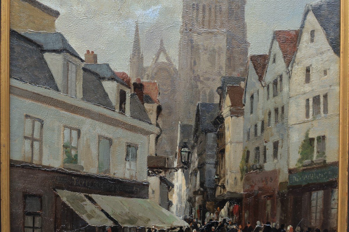 Jules Gustave BAHIEU (1847-1916) - Rouen, rue de l'Epicerie-photo-3