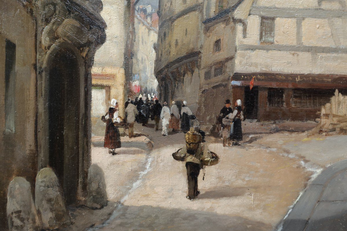 Jules Gustave BAHIEU (1847-1916) - Rouen, rue Malpalu-photo-4