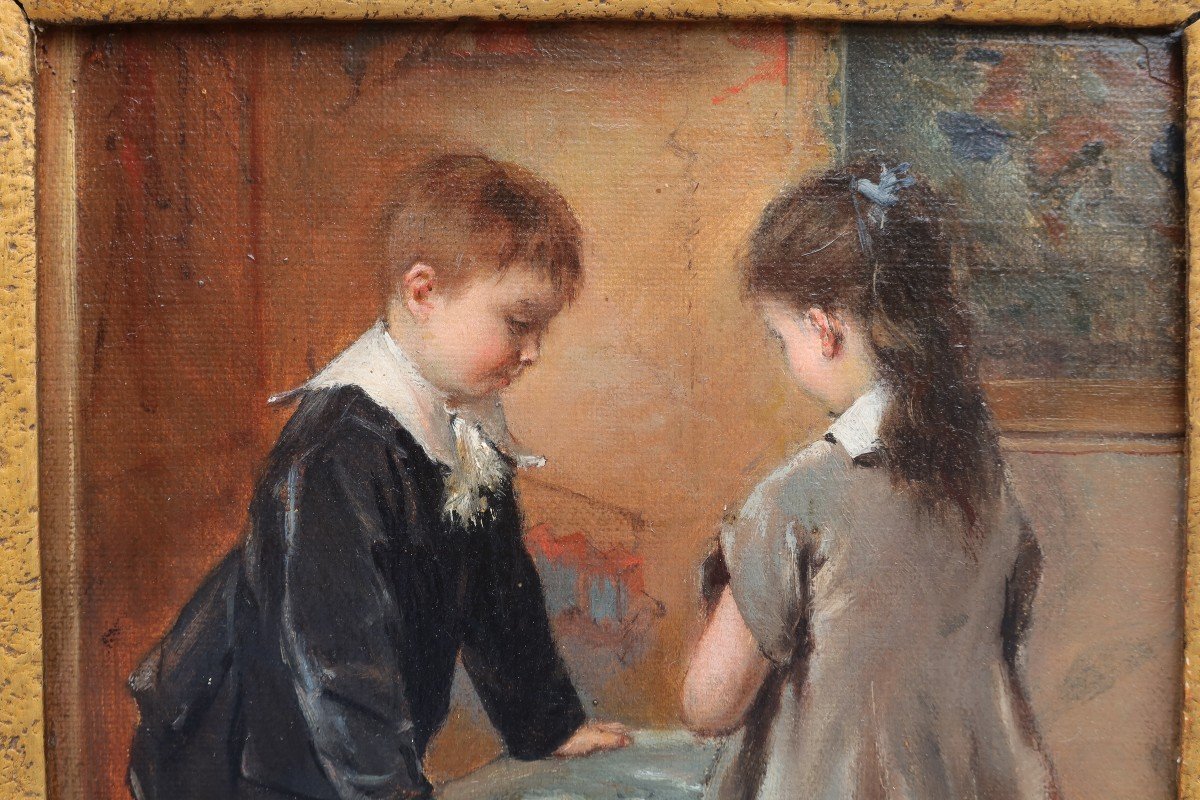 Albert ROOSENBOOM (1845-1875).  Deux enfants regardant des images-photo-4