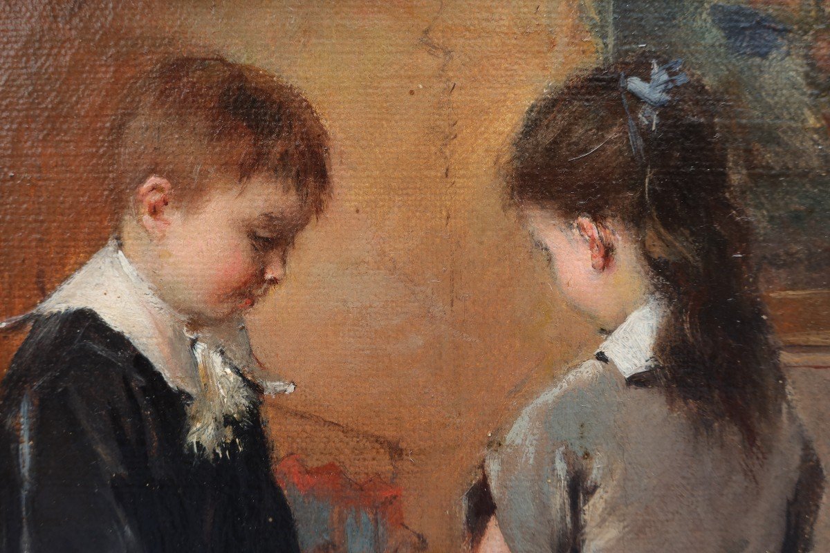 Albert ROOSENBOOM (1845-1875).  Deux enfants regardant des images-photo-5