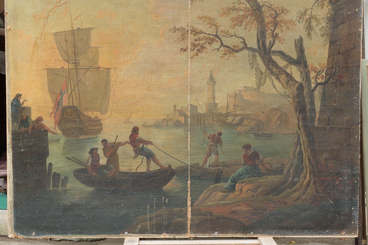 Very Large Painting Of A Port Scene, 19th Century, Follower Of Lacroix Of Marseille, J. Vernet-photo-4