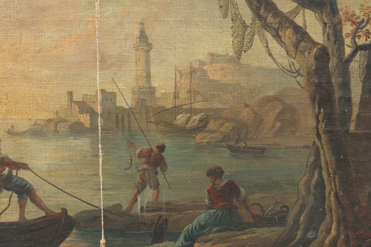 Very Large Painting Of A Port Scene, 19th Century, Follower Of Lacroix Of Marseille, J. Vernet-photo-6