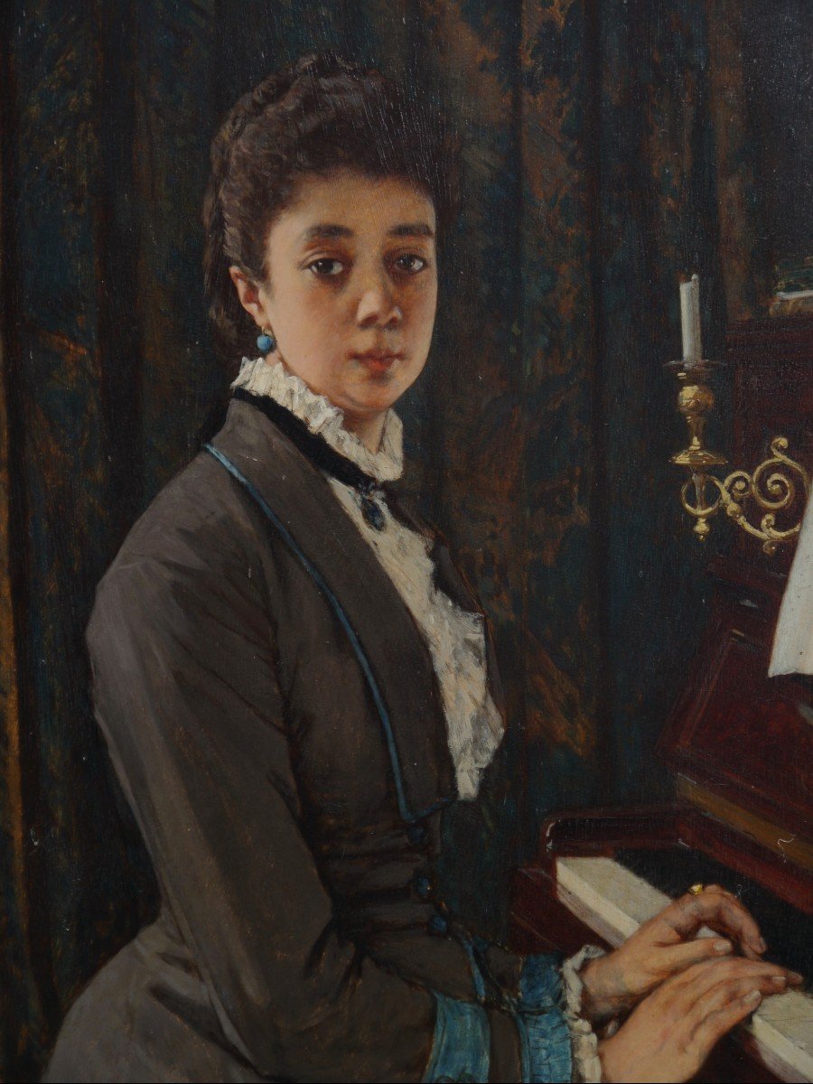 Young Woman At The Piano. Victor Joseph Chavet (1822-1906)-photo-2