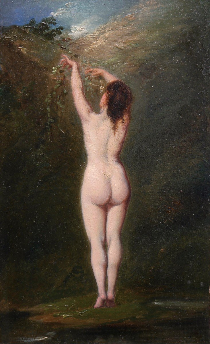 Un joli modèle ! femme nue de dos. Ecole XIXè