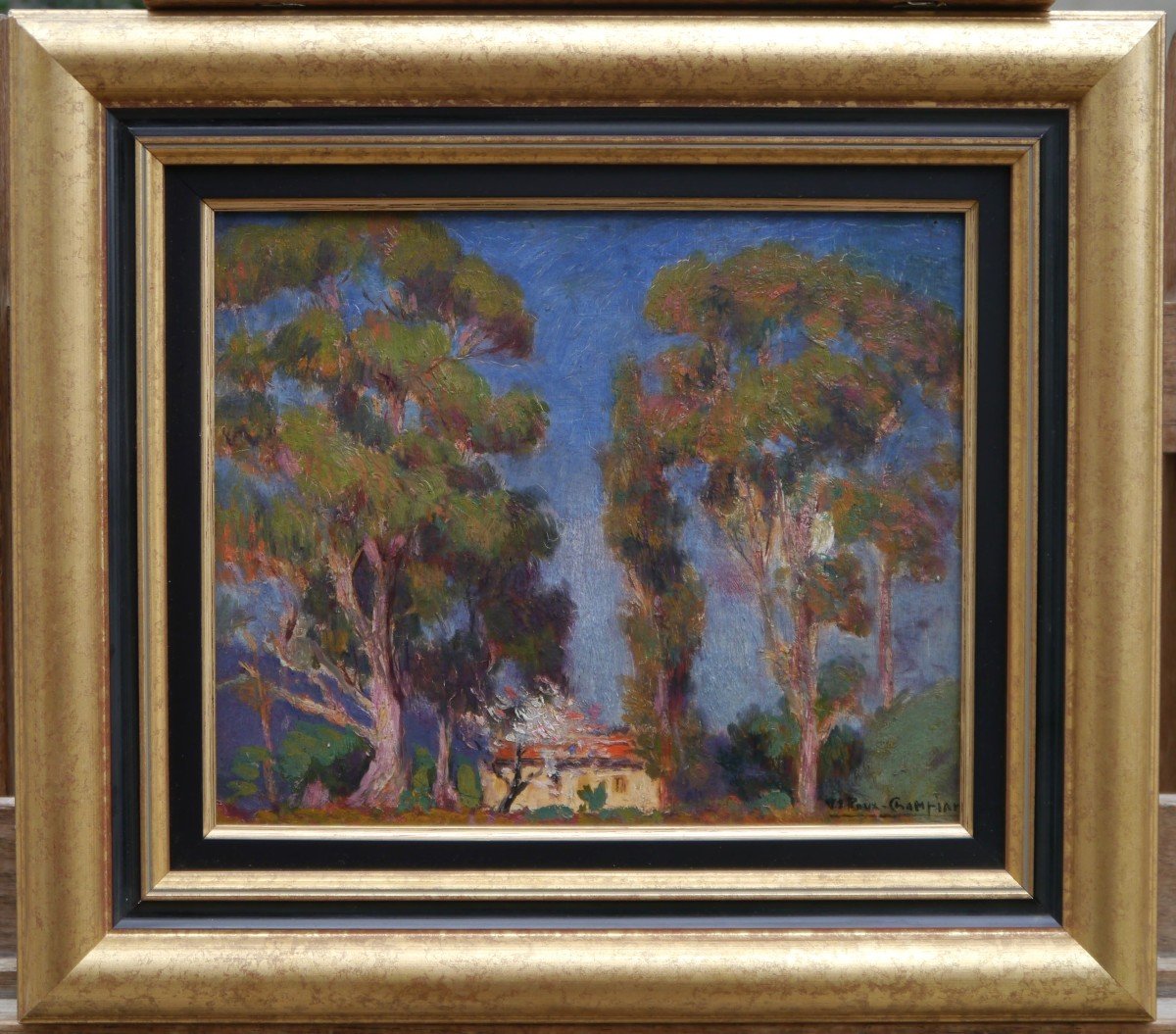 Joseph-Victor ROUX-CHAMPION (1871-1953). Paysage aux grands arbres, Provence, Côte d'Azur.-photo-2