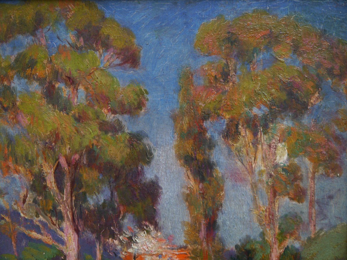 Joseph-Victor ROUX-CHAMPION (1871-1953). Paysage aux grands arbres, Provence, Côte d'Azur.-photo-3