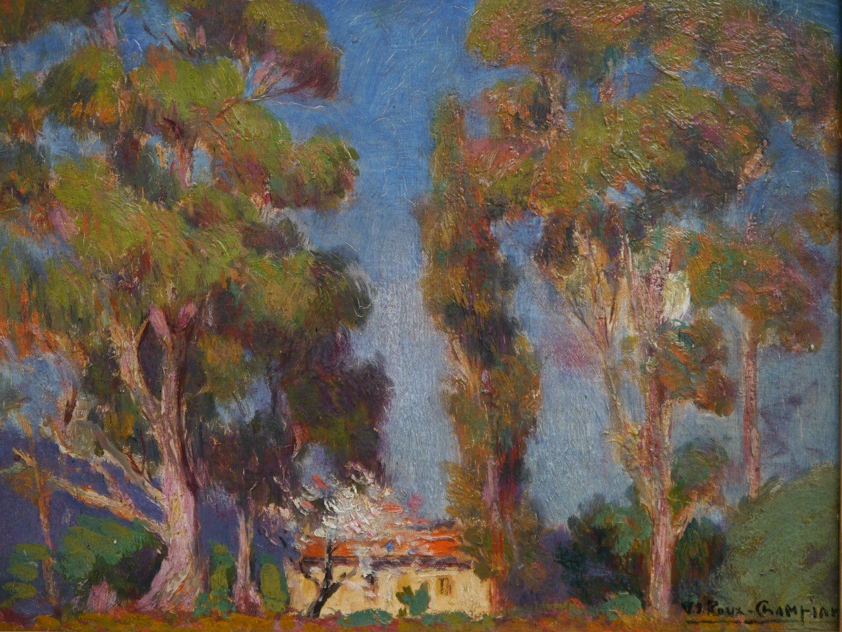 Joseph-Victor ROUX-CHAMPION (1871-1953). Paysage aux grands arbres, Provence, Côte d'Azur.-photo-4