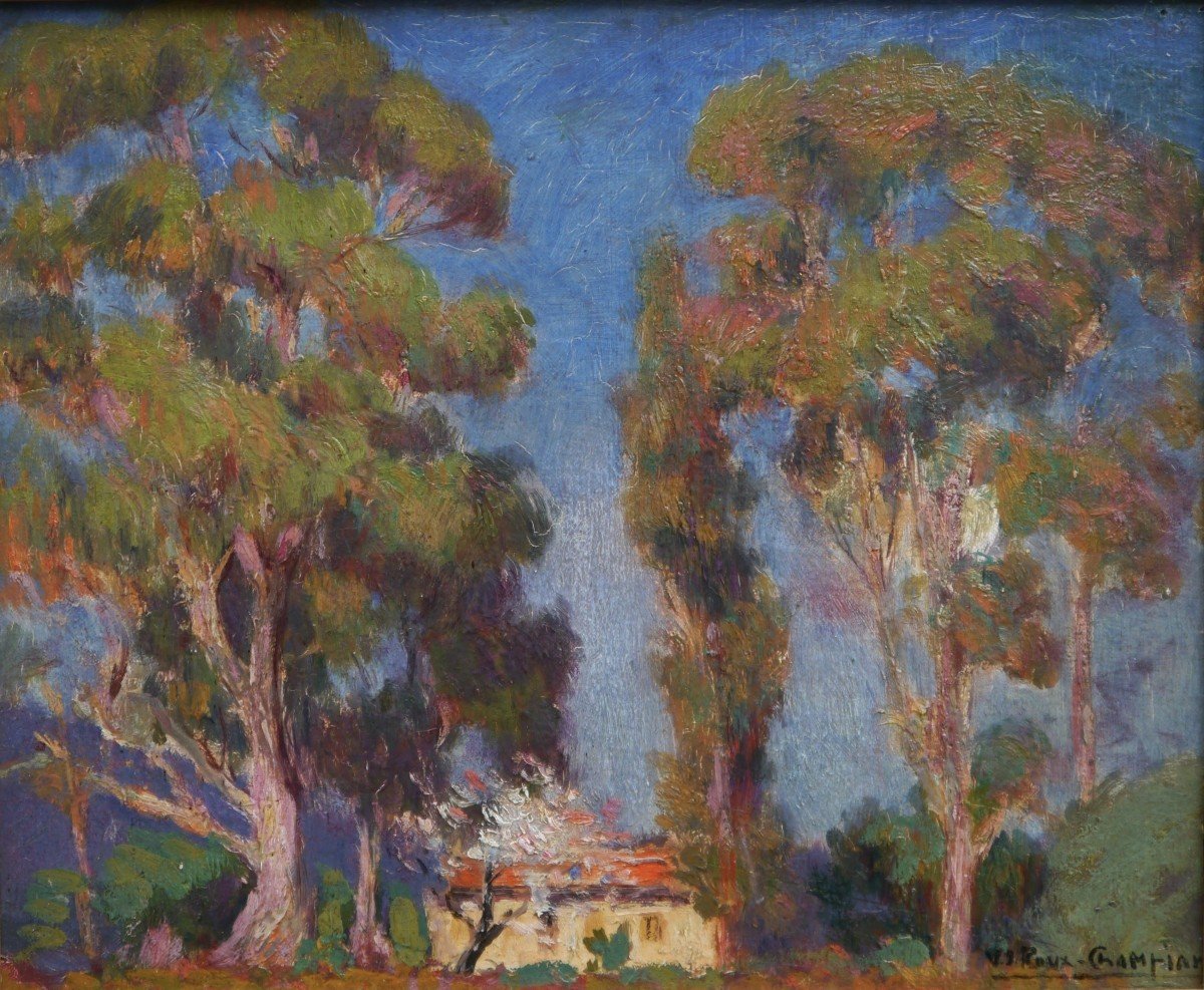 Joseph-Victor ROUX-CHAMPION (1871-1953). Paysage aux grands arbres, Provence, Côte d'Azur.