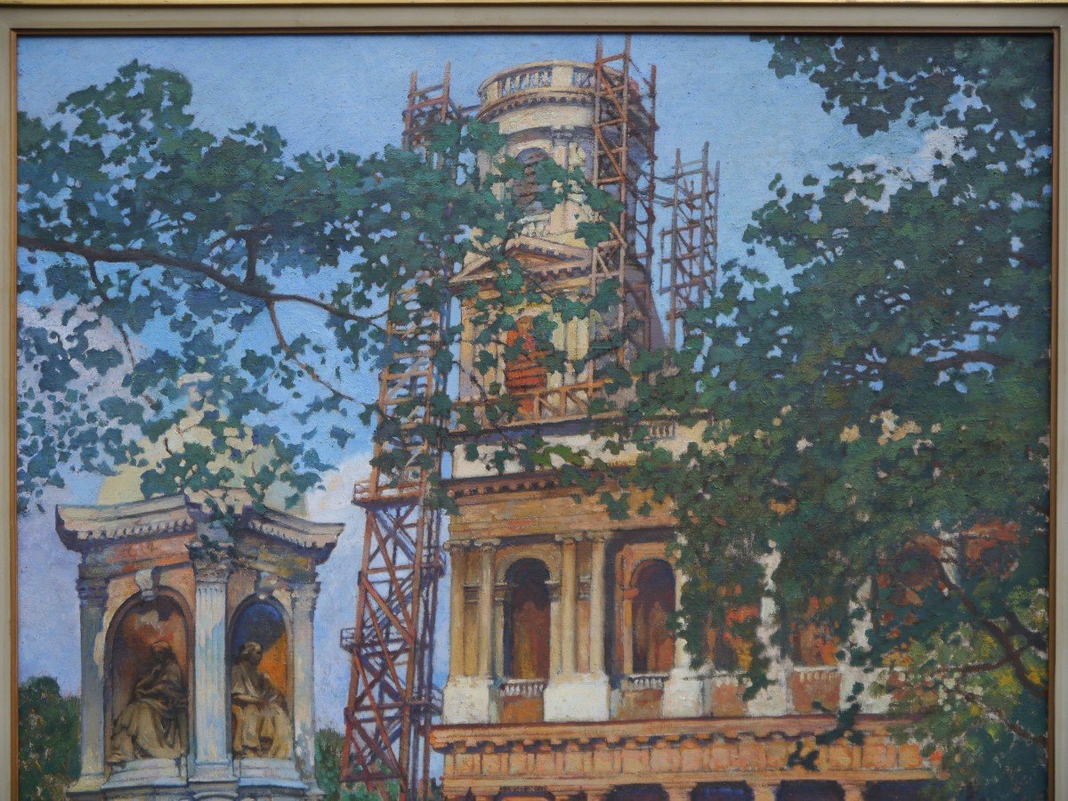 Grand tableau. Eglise et fontaine Saint-Sulpice, Paris. Henri DABADIE (1867-1949).-photo-2