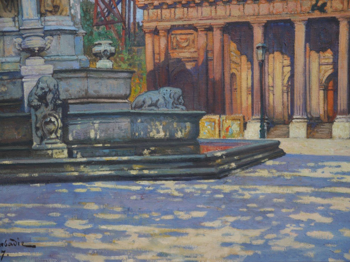 Grand tableau. Eglise et fontaine Saint-Sulpice, Paris. Henri DABADIE (1867-1949).-photo-3