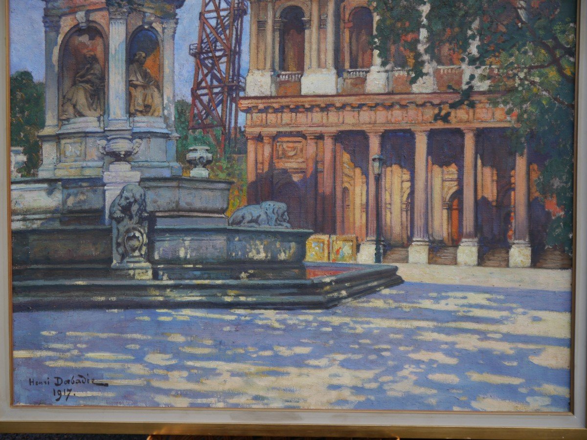 Grand tableau. Eglise et fontaine Saint-Sulpice, Paris. Henri DABADIE (1867-1949).-photo-4