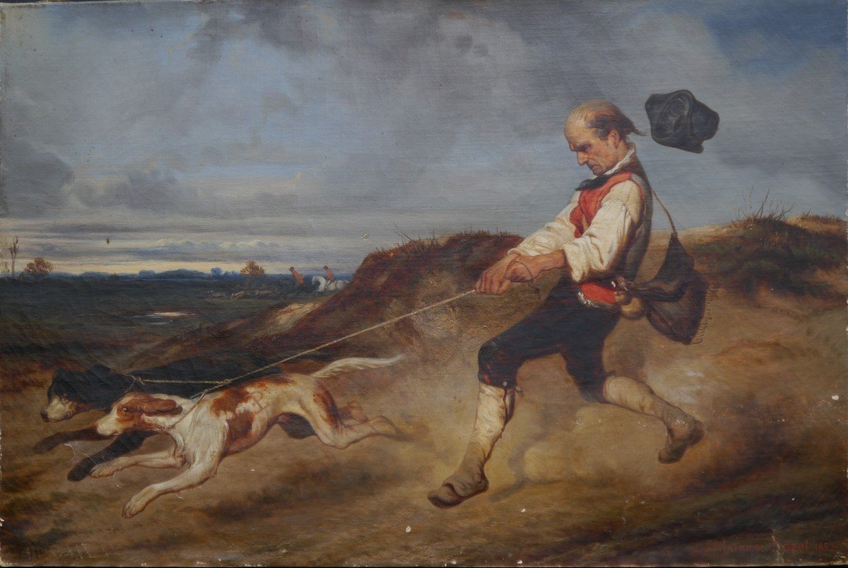 Hunter And His Dogs 1852 Mathilde Rozet After Le Poittevin