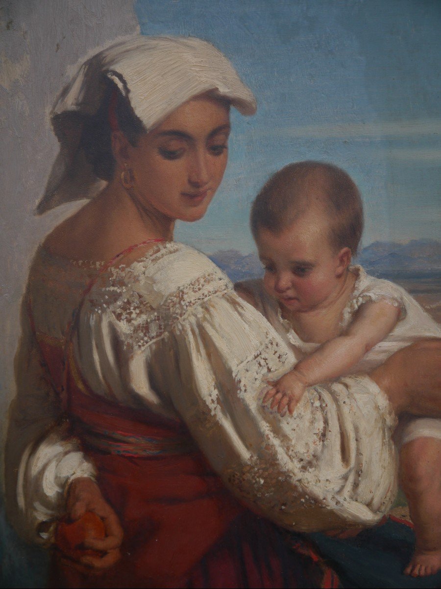 Alexandre Robert (1817-1890). Young Italian Woman And Her Child.-photo-3