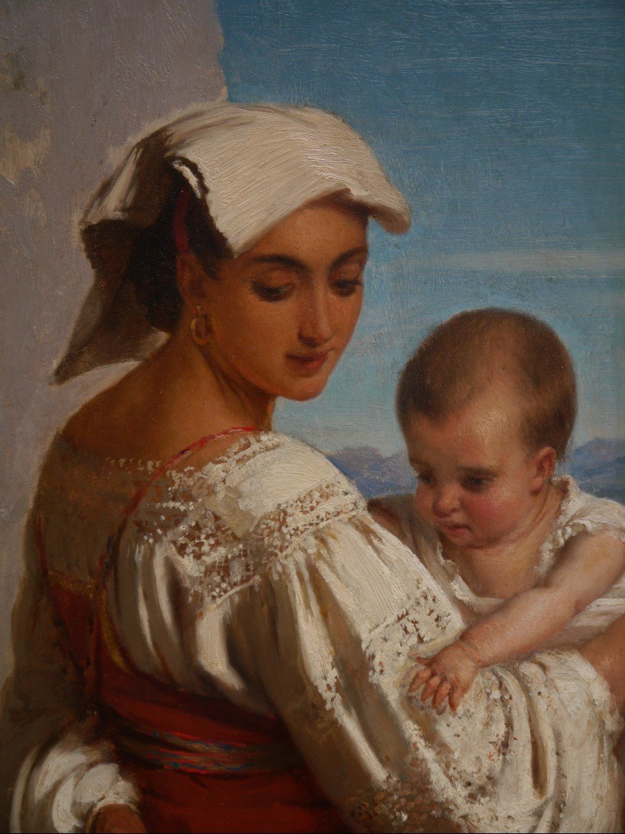 Alexandre Robert (1817-1890). Young Italian Woman And Her Child.-photo-3