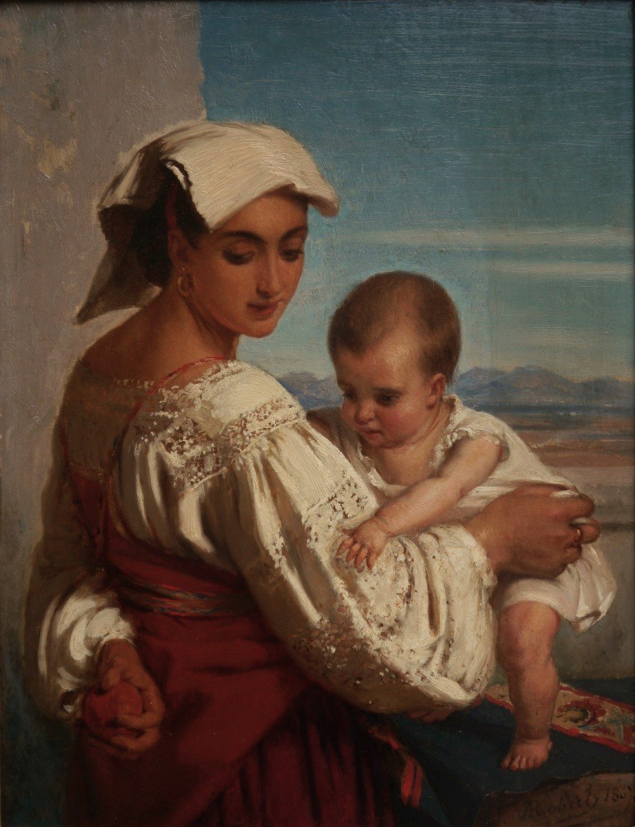 Alexandre Robert (1817-1890). Young Italian Woman And Her Child.-photo-2