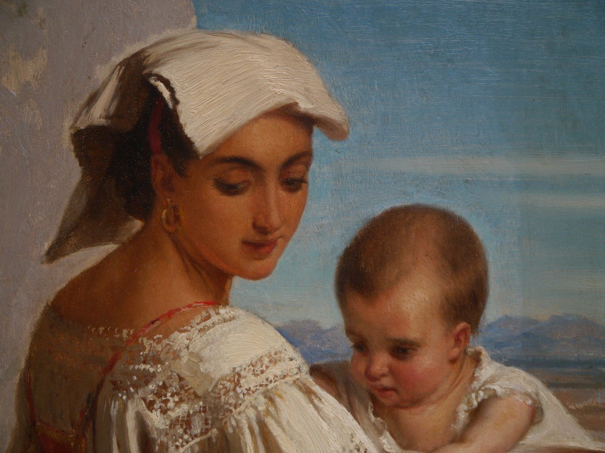 Alexandre Robert (1817-1890). Young Italian Woman And Her Child.-photo-1