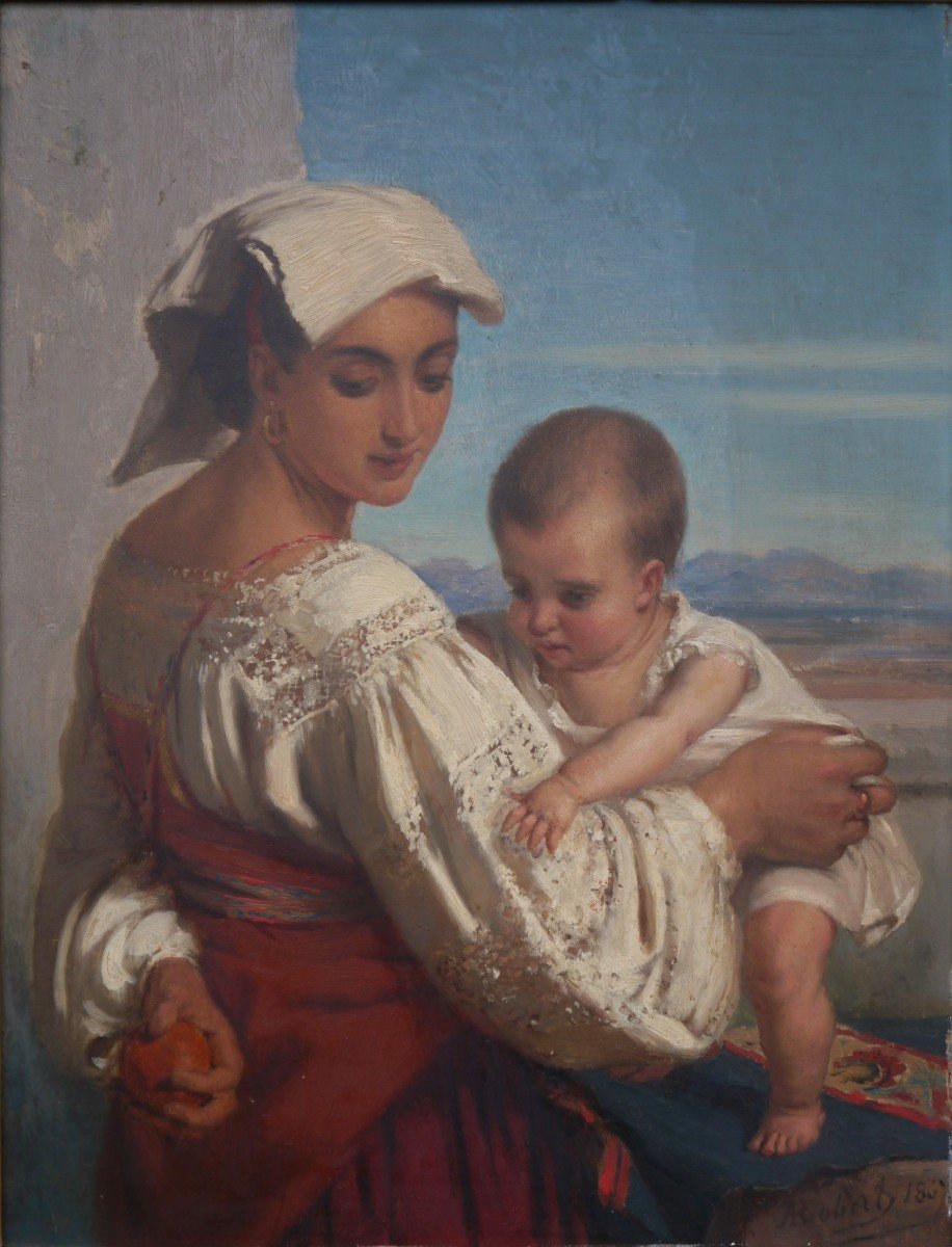 Alexandre Robert (1817-1890). Young Italian Woman And Her Child.