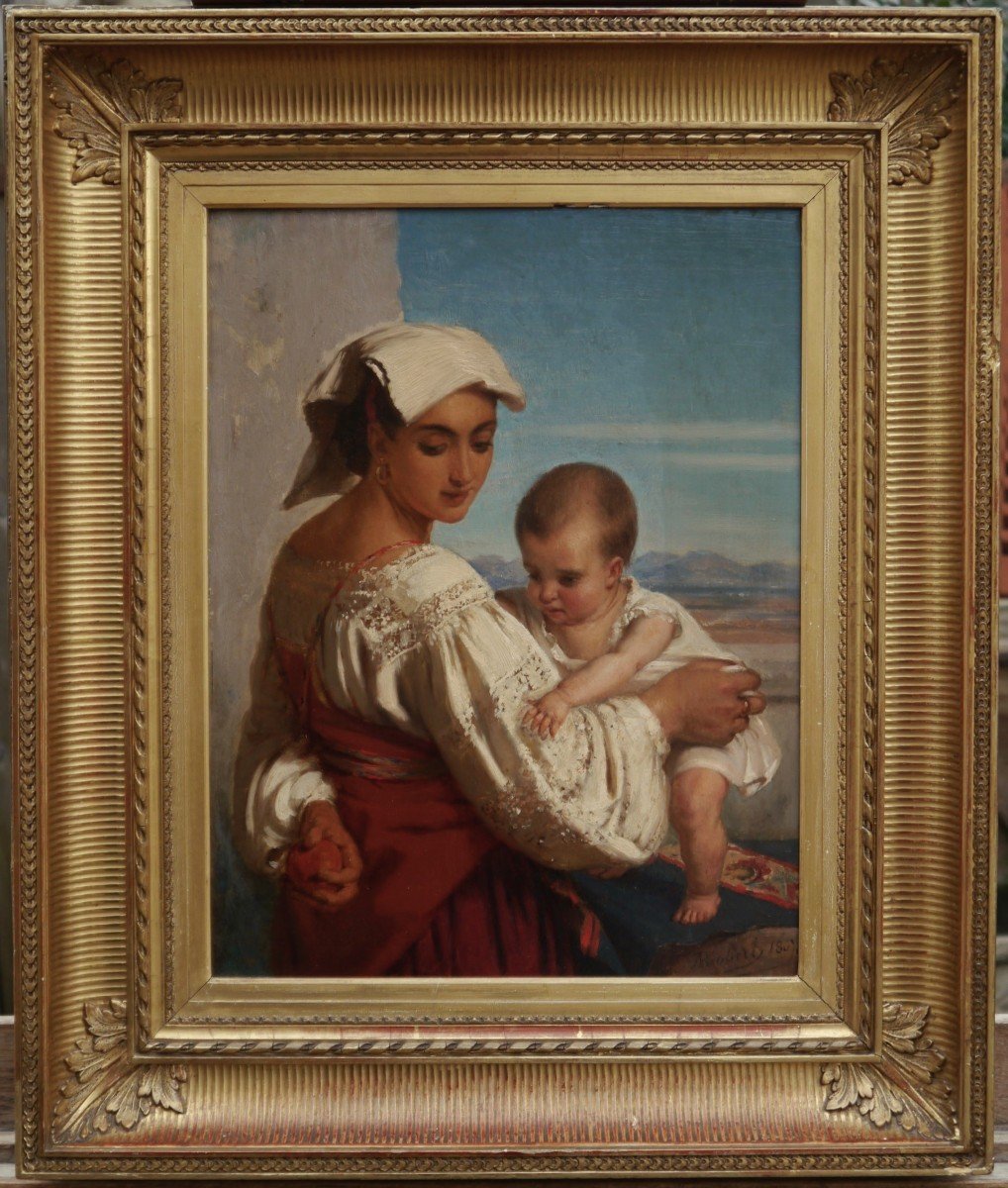 Alexandre Robert (1817-1890). Young Italian Woman And Her Child.