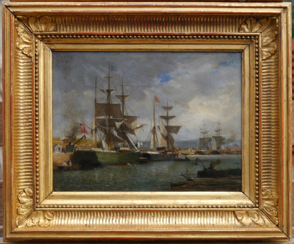 Gaston Roullet (1847-1925). Sailing Ships In Port, Honfleur?