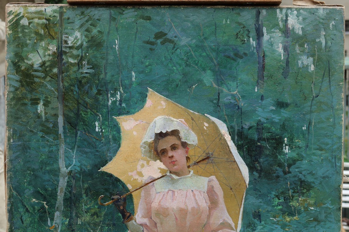 Henri Gaston DARIEN (1864-1926). Jeune femme au livre et à l'ombrelle.-photo-3