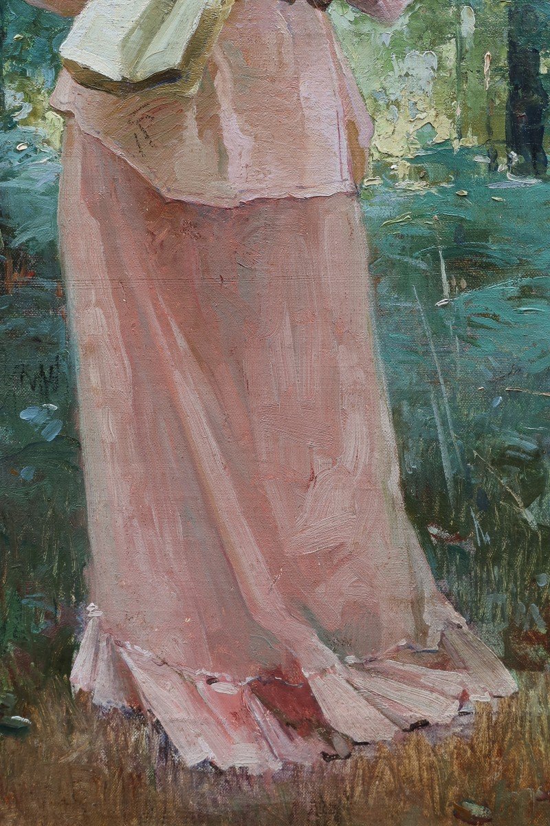 Henri Gaston DARIEN (1864-1926). Jeune femme au livre et à l'ombrelle.-photo-1