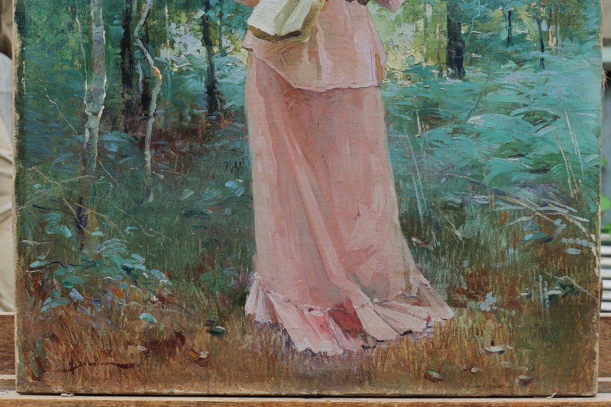 Henri Gaston DARIEN (1864-1926). Jeune femme au livre et à l'ombrelle.-photo-5