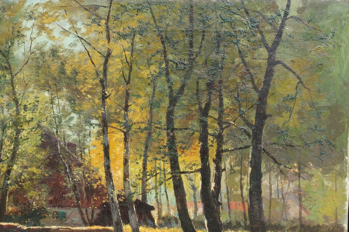 Prosper DE WIT (1862-1951). Grand paysage à la lavandière, Brabant.-photo-3