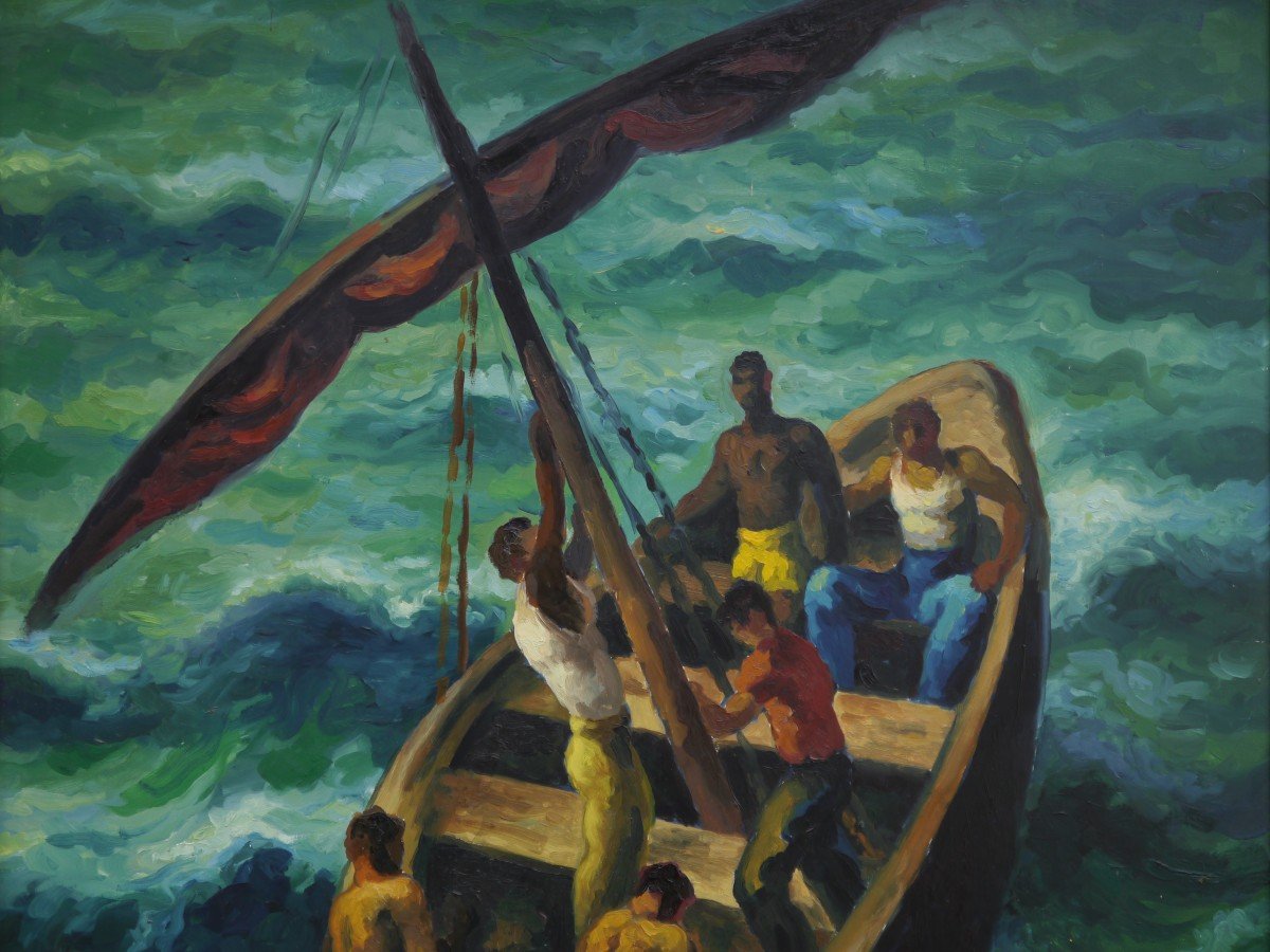 Robert HEITZ (1895-1984). Africains dans un bateau à voile-photo-3