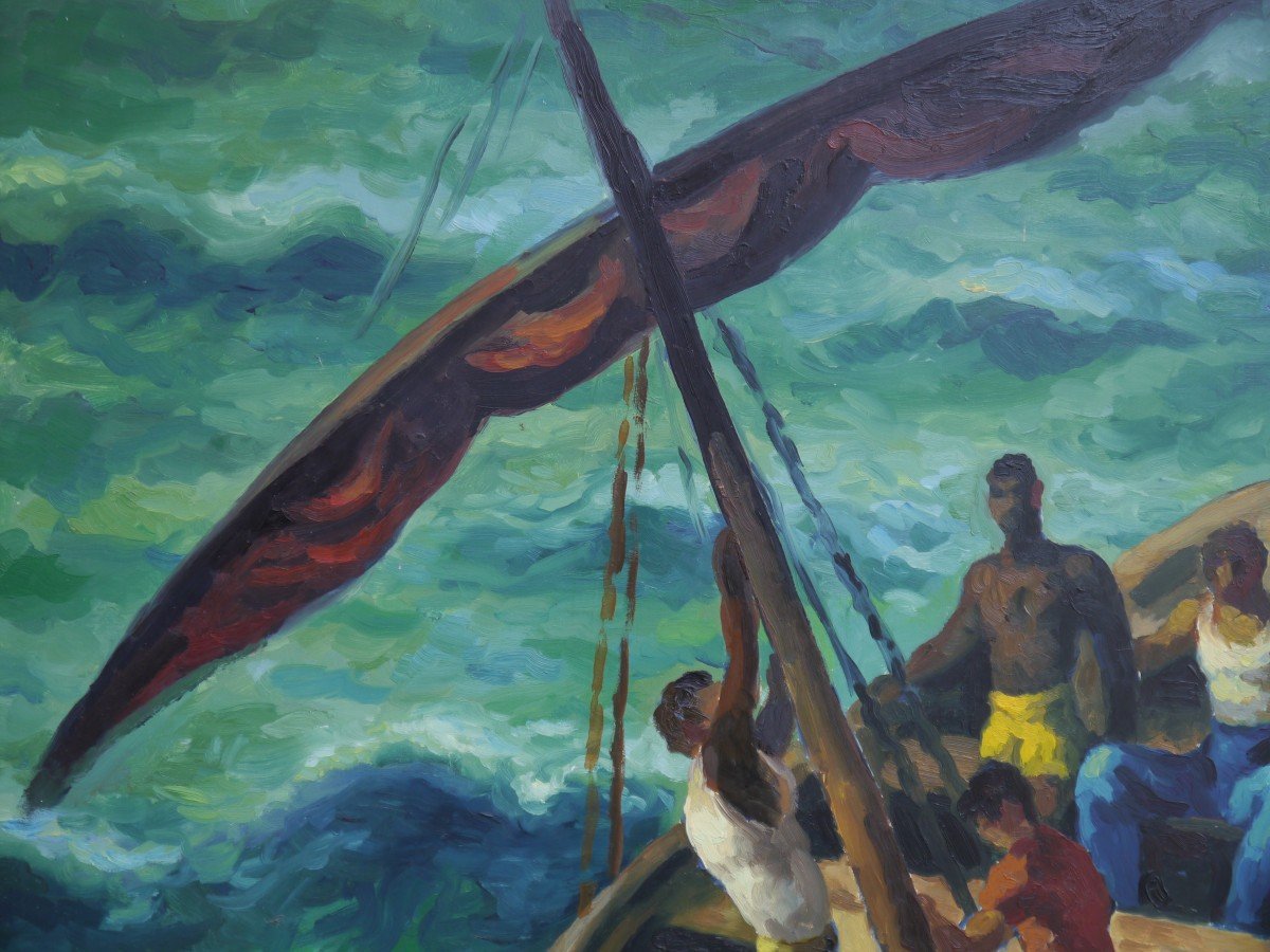 Robert HEITZ (1895-1984). Africains dans un bateau à voile-photo-4