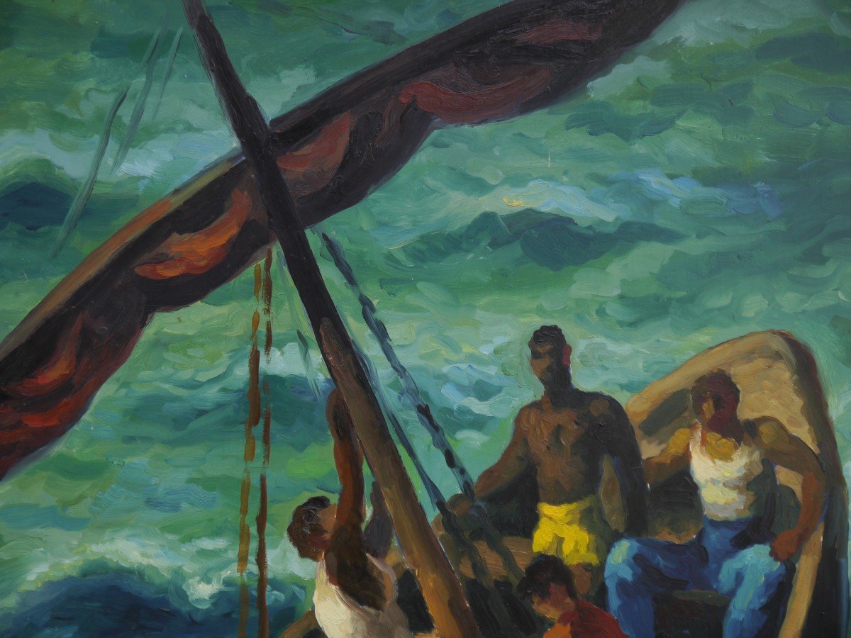 Robert HEITZ (1895-1984). Africains dans un bateau à voile-photo-1