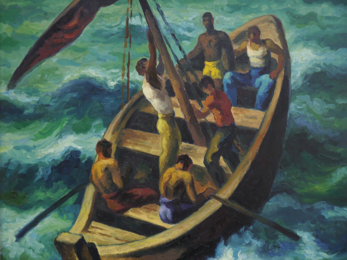 Robert HEITZ (1895-1984). Africains dans un bateau à voile-photo-2