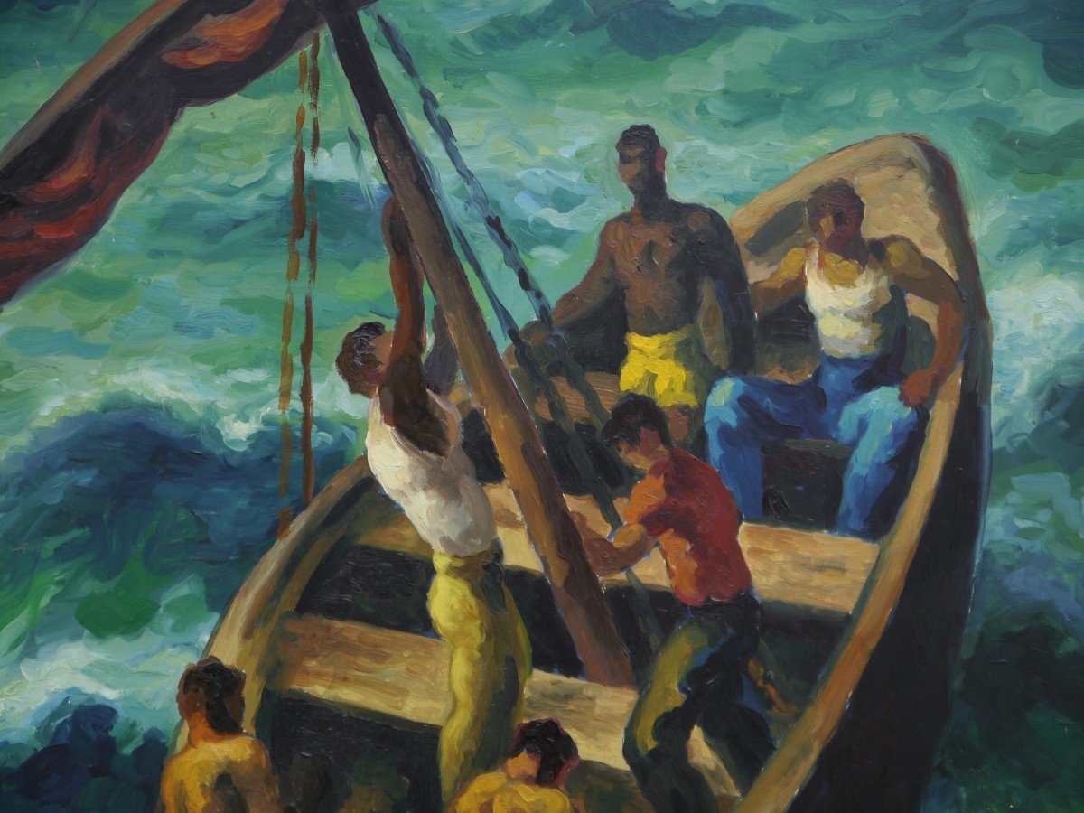 Robert HEITZ (1895-1984). Africains dans un bateau à voile-photo-3