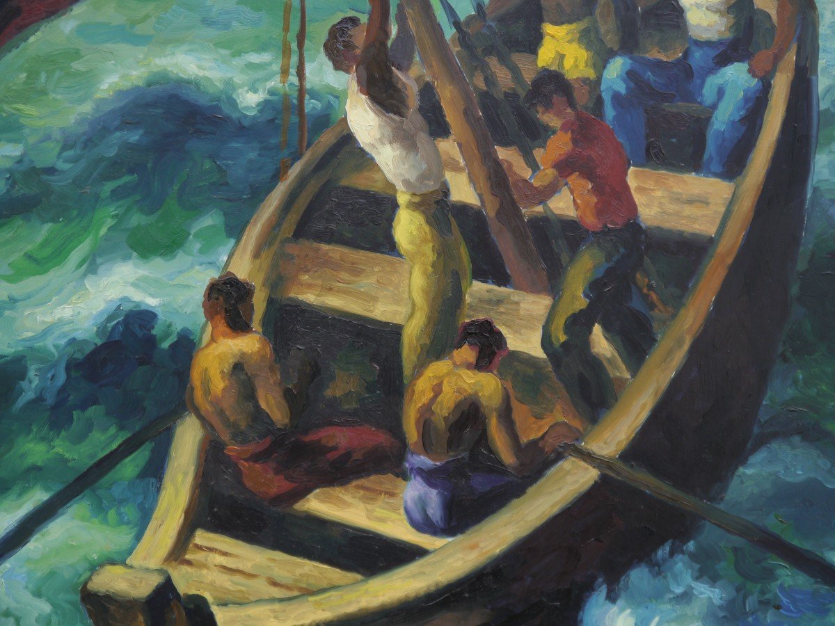 Robert HEITZ (1895-1984). Africains dans un bateau à voile-photo-4