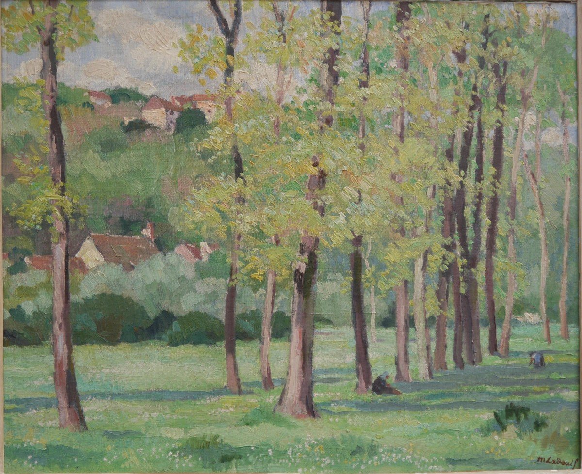 Paysage animé aux grands arbres. Marcelle LADEUIL (1895-1983)