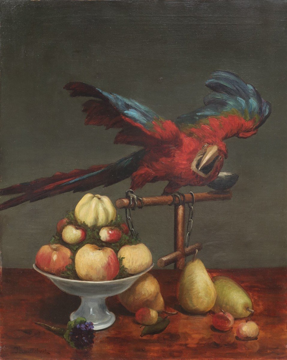 Paul Désiré Trouillebert (1829-1900). Still Life With Parrot.