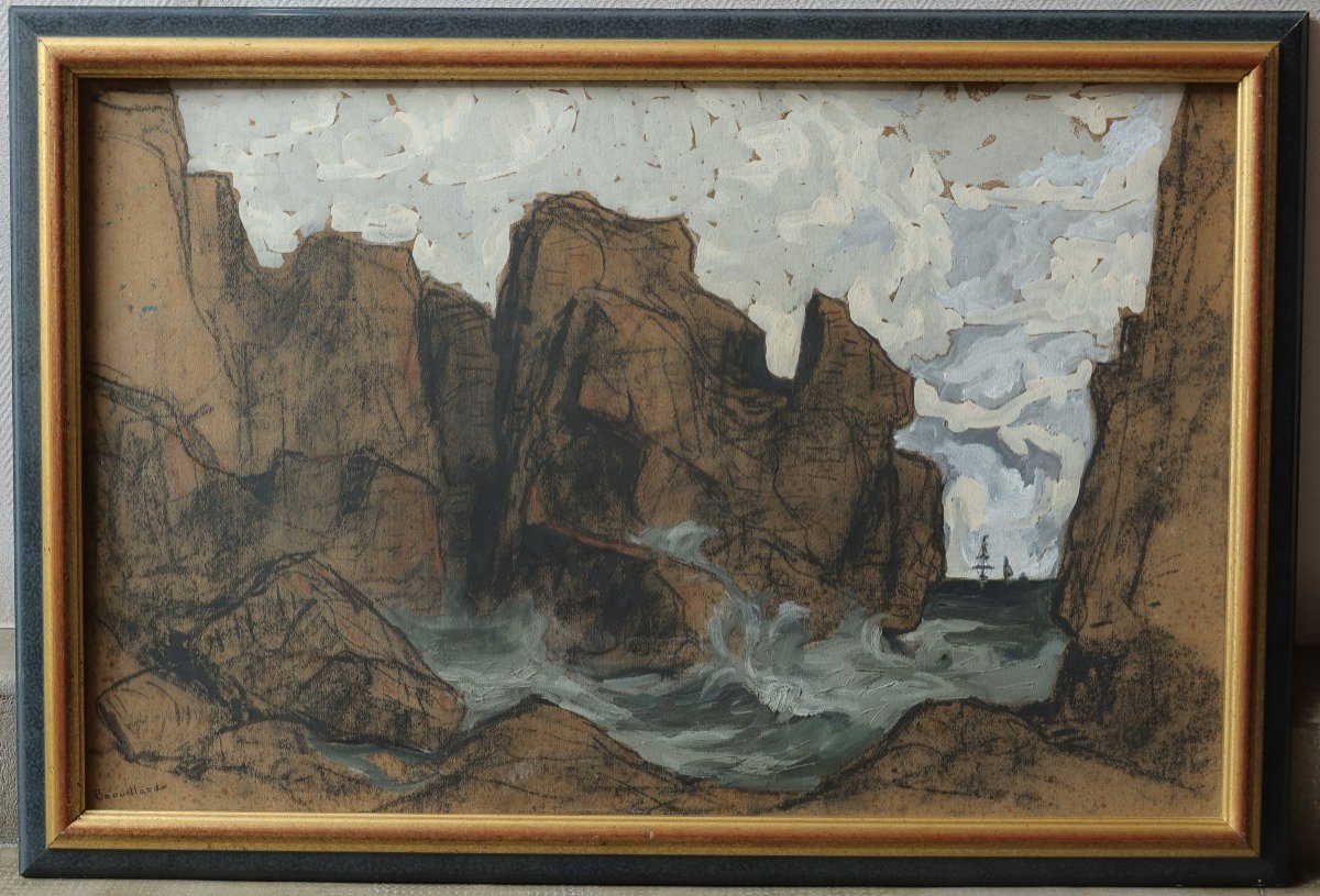 Eugène BROUILLARD (1870-1950). Rochers en bord de mer-photo-2